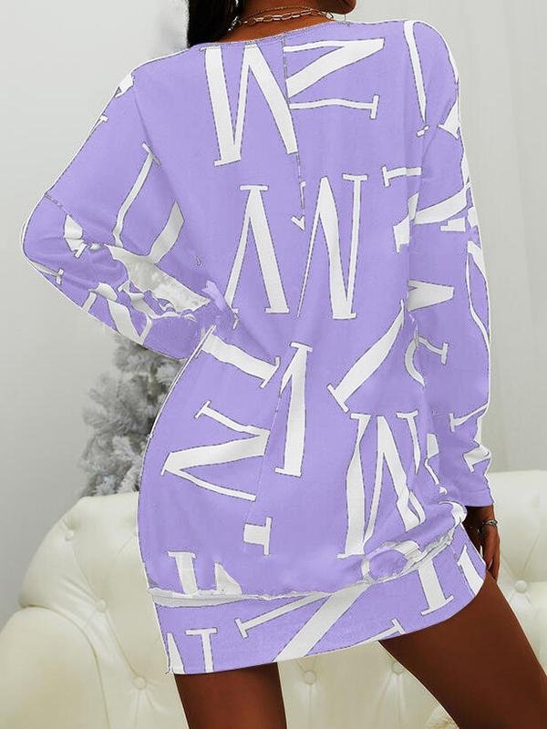 Casual Long Sleeve Letter Print Round Neck Dress - LuckyFash™