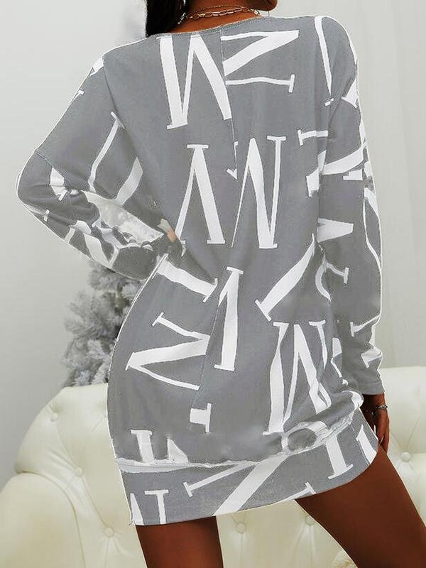 Casual Long Sleeve Letter Print Round Neck Dress - LuckyFash™