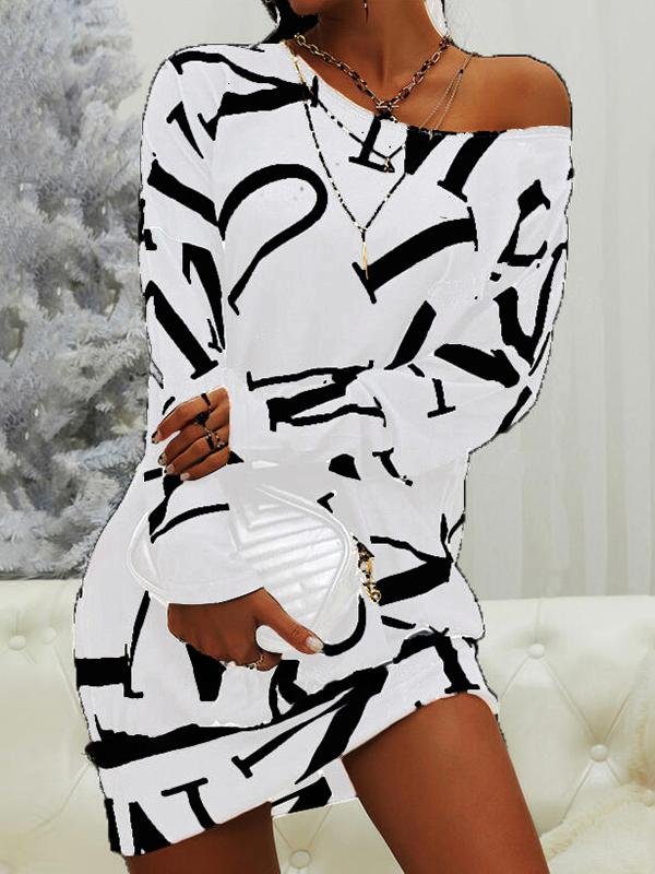 Casual Long Sleeve Letter Print Round Neck Dress - LuckyFash™
