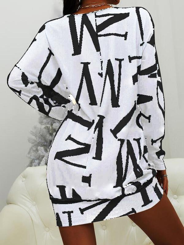 Casual Long Sleeve Letter Print Round Neck Dress - LuckyFash™