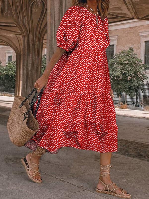 Casual Polka Dot Printed Puff Sleeve Dress - LuckyFash™