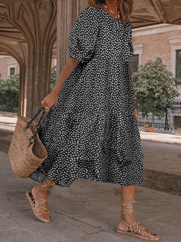 Casual Polka Dot Printed Puff Sleeve Dress - LuckyFash™