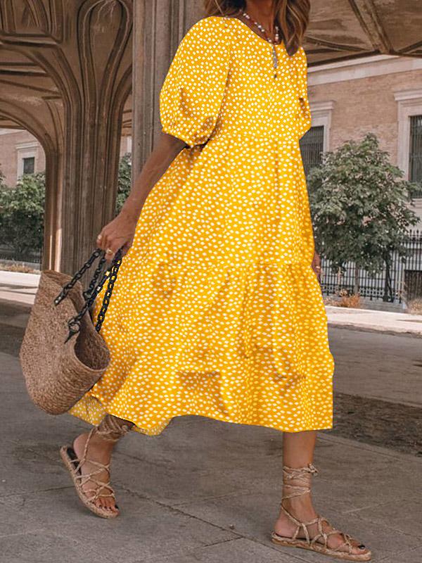 Casual Polka Dot Printed Puff Sleeve Dress - LuckyFash™