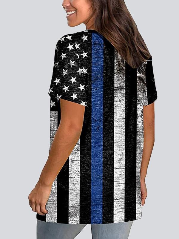 Casual Print V Neck Short Sleeve T-shirt - LuckyFash™