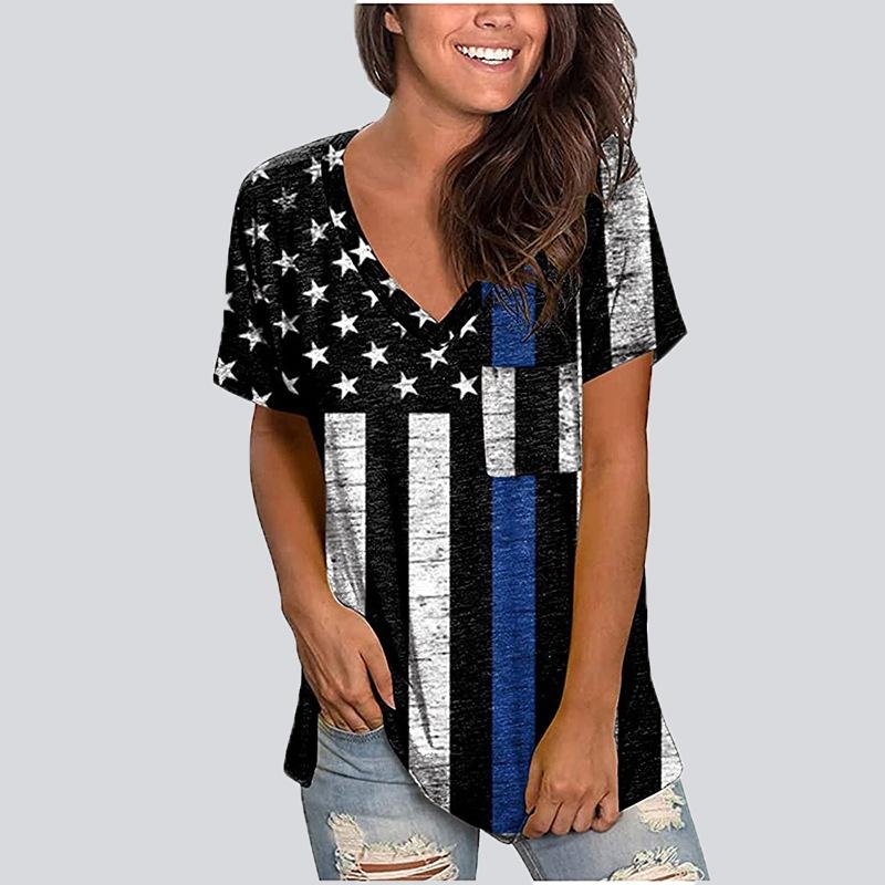 Casual Print V Neck Short Sleeve T-shirt - LuckyFash™