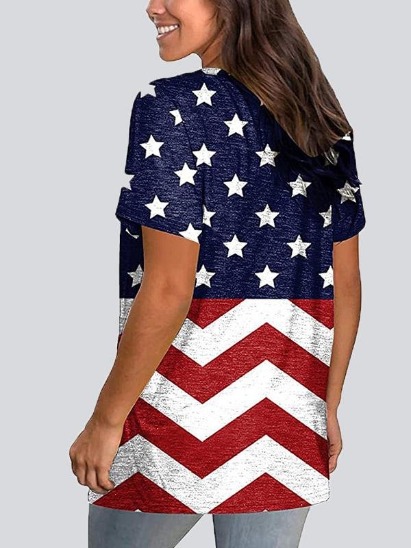 Casual Print V Neck Short Sleeve T-shirt - LuckyFash™