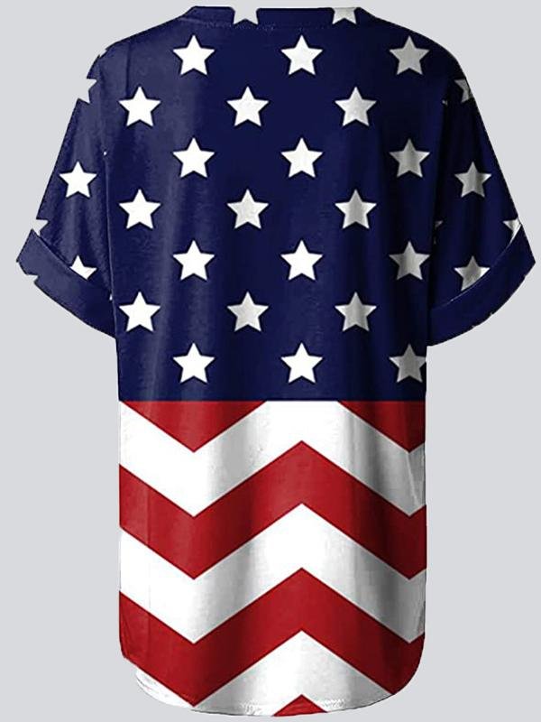 Casual Print V Neck Short Sleeve T-shirt - LuckyFash™