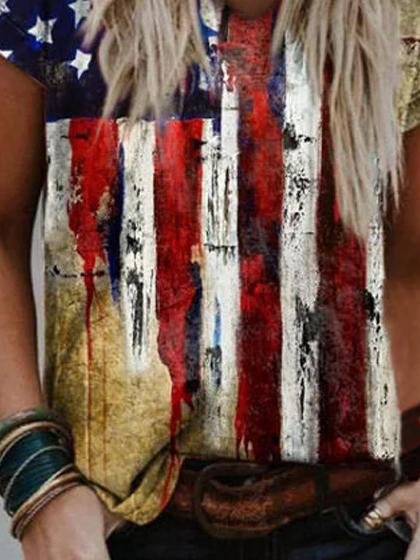 Casual Print V Neck T-Shirt - LuckyFash™