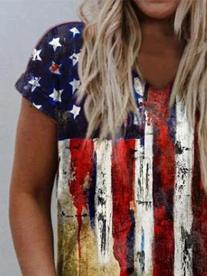 Casual Print V Neck T-Shirt - LuckyFash™