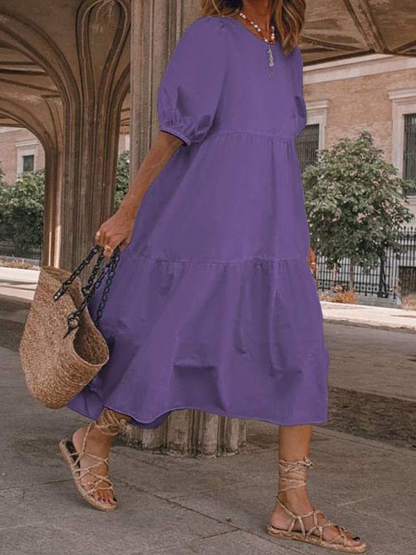 Casual Puff Sleeve Round Neck Bohemian Dress - LuckyFash™