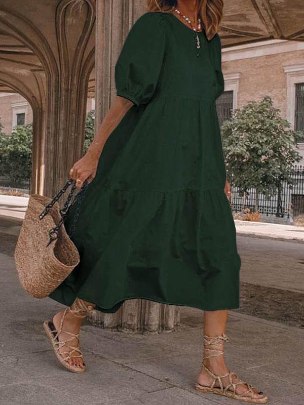 Casual Puff Sleeve Round Neck Bohemian Dress - LuckyFash™