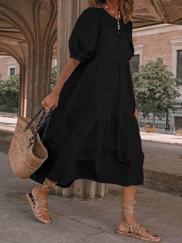Casual Puff Sleeve Round Neck Bohemian Dress - LuckyFash™