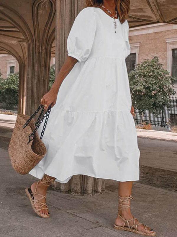 Casual Puff Sleeve Round Neck Bohemian Dress - LuckyFash™