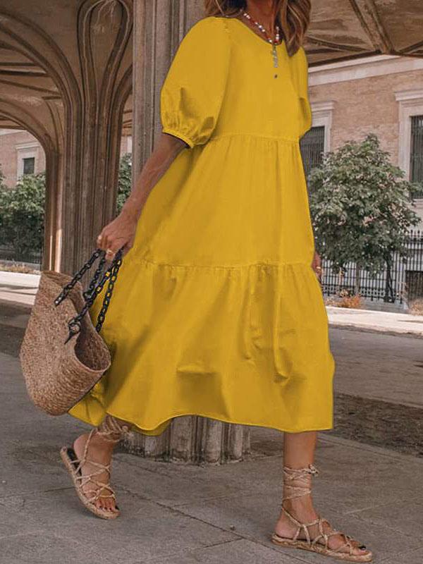 Casual Puff Sleeve Round Neck Bohemian Dress - LuckyFash™
