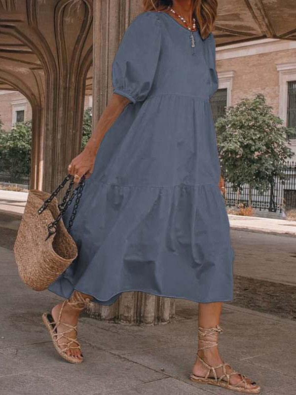 Casual Puff Sleeve Round Neck Bohemian Dress - LuckyFash™