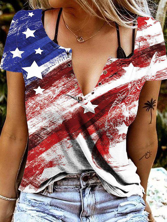 Casual Pullover Deep V-neck Printed T-shirt - LuckyFash™
