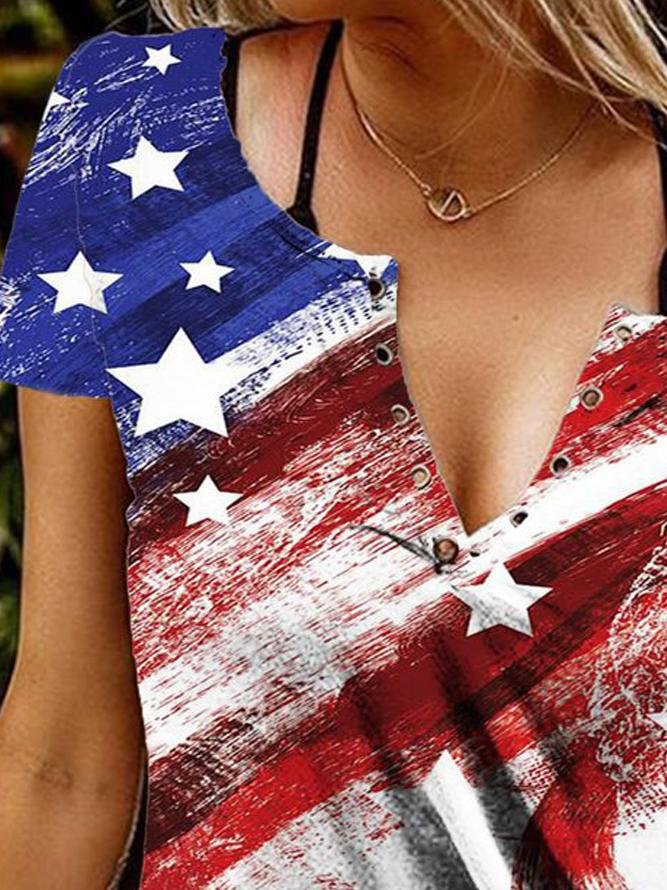 Casual Pullover Deep V-neck Printed T-shirt - LuckyFash™