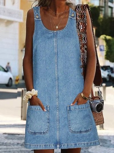 Casual Round Neck Sleeveless Pocket Dress - LuckyFash™