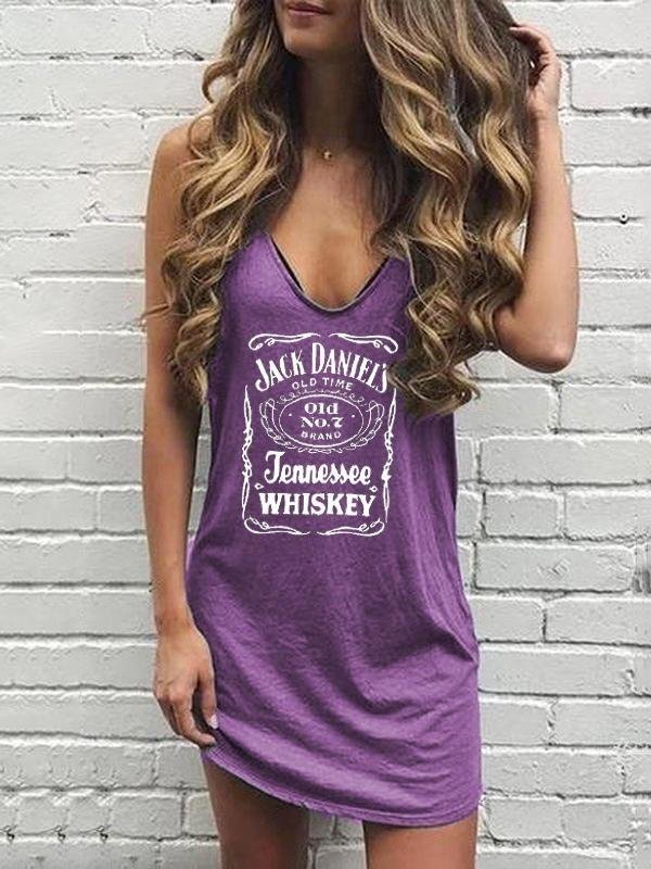 Casual Sleeveless V-neck Letter Print T-shirt Mini Dresses - LuckyFash™