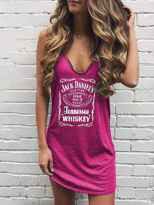 Casual Sleeveless V-neck Letter Print T-shirt Mini Dresses - LuckyFash™
