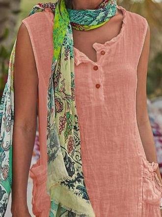 Casual Solid Color Sleeveless Button Dress - LuckyFash™