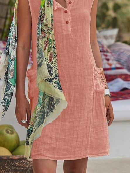 Casual Solid Color Sleeveless Button Dress - LuckyFash™