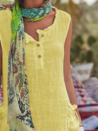 Casual Solid Color Sleeveless Button Dress - LuckyFash™