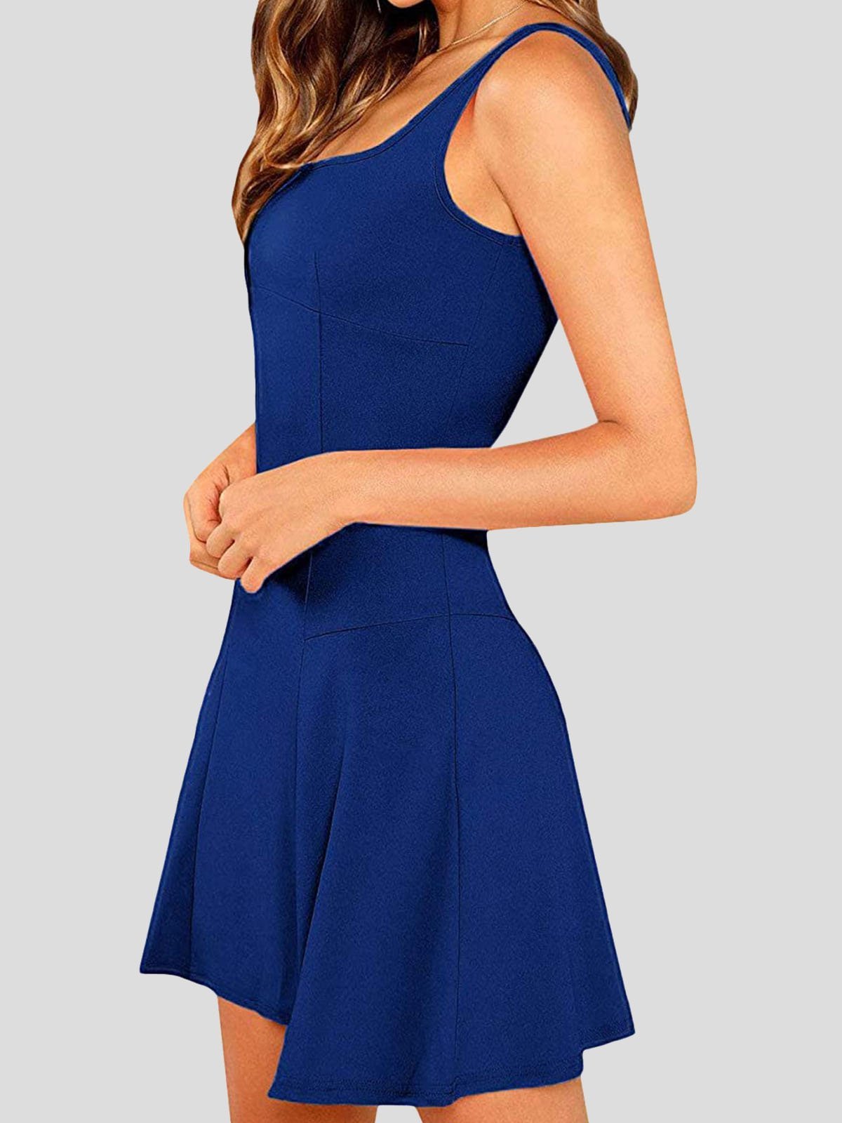 Casual Solid Square Neck Suspender Dress - LuckyFash™