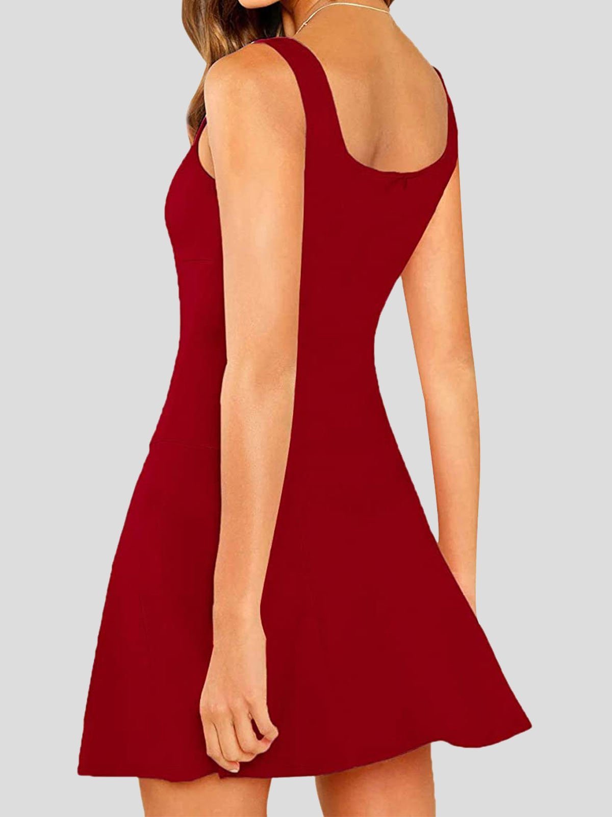 Casual Solid Square Neck Suspender Dress - LuckyFash™