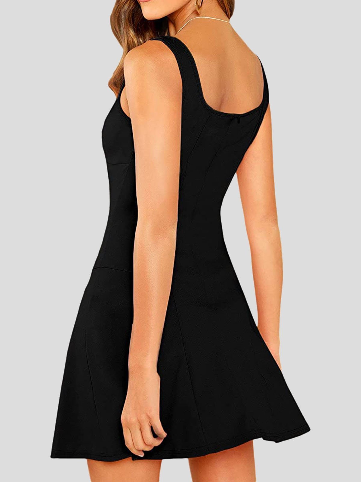 Casual Solid Square Neck Suspender Dress - LuckyFash™