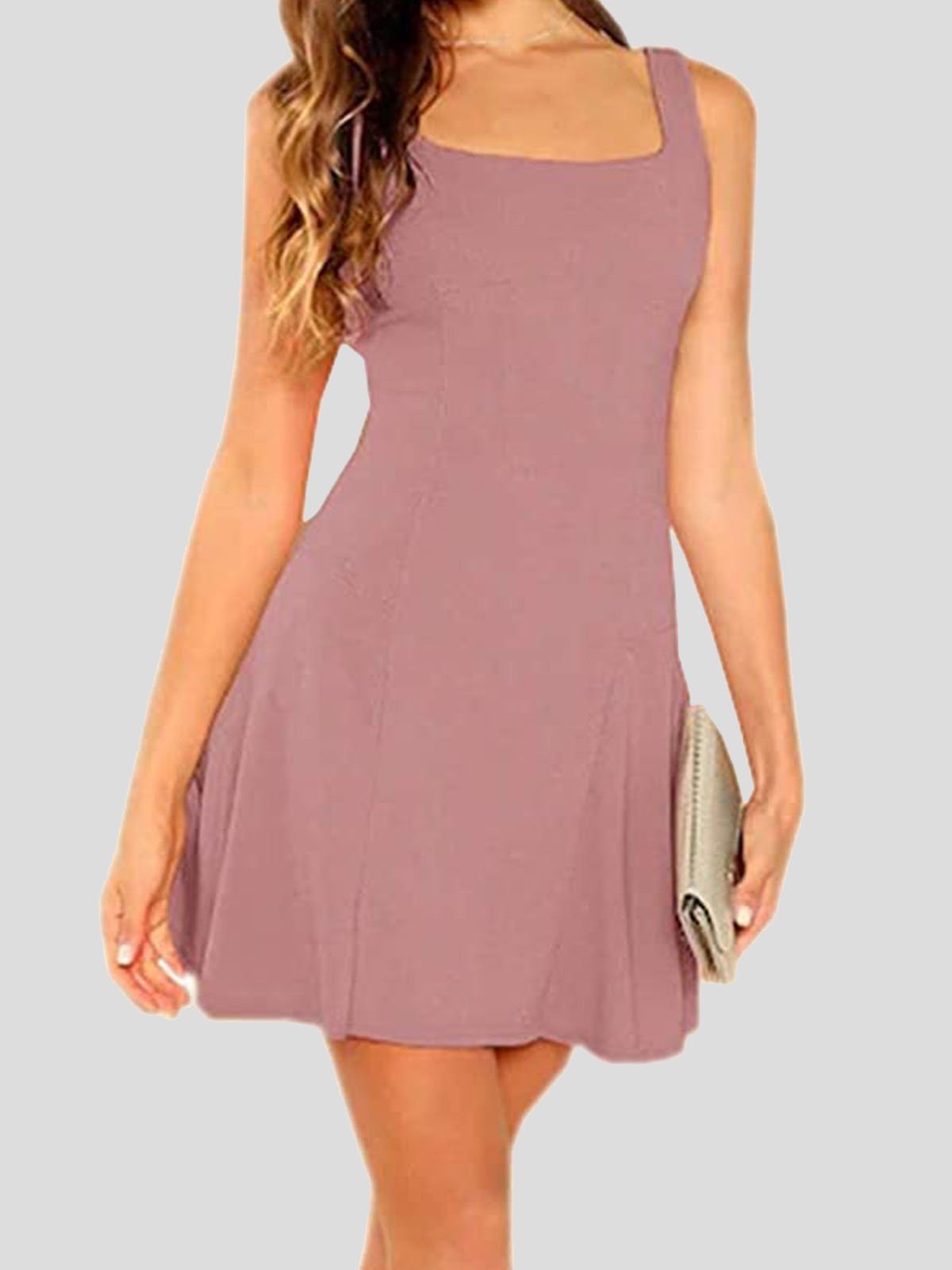 Casual Solid Square Neck Suspender Dress - LuckyFash™