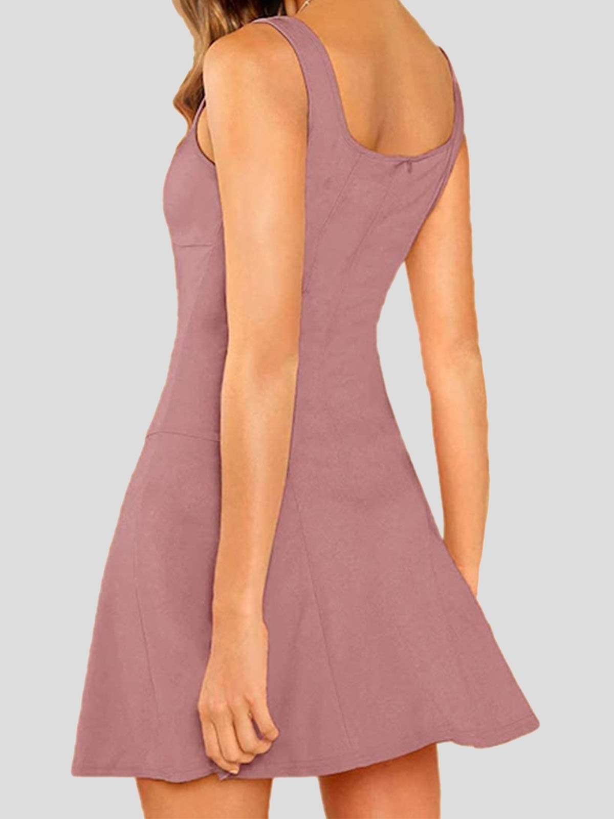 Casual Solid Square Neck Suspender Dress - LuckyFash™