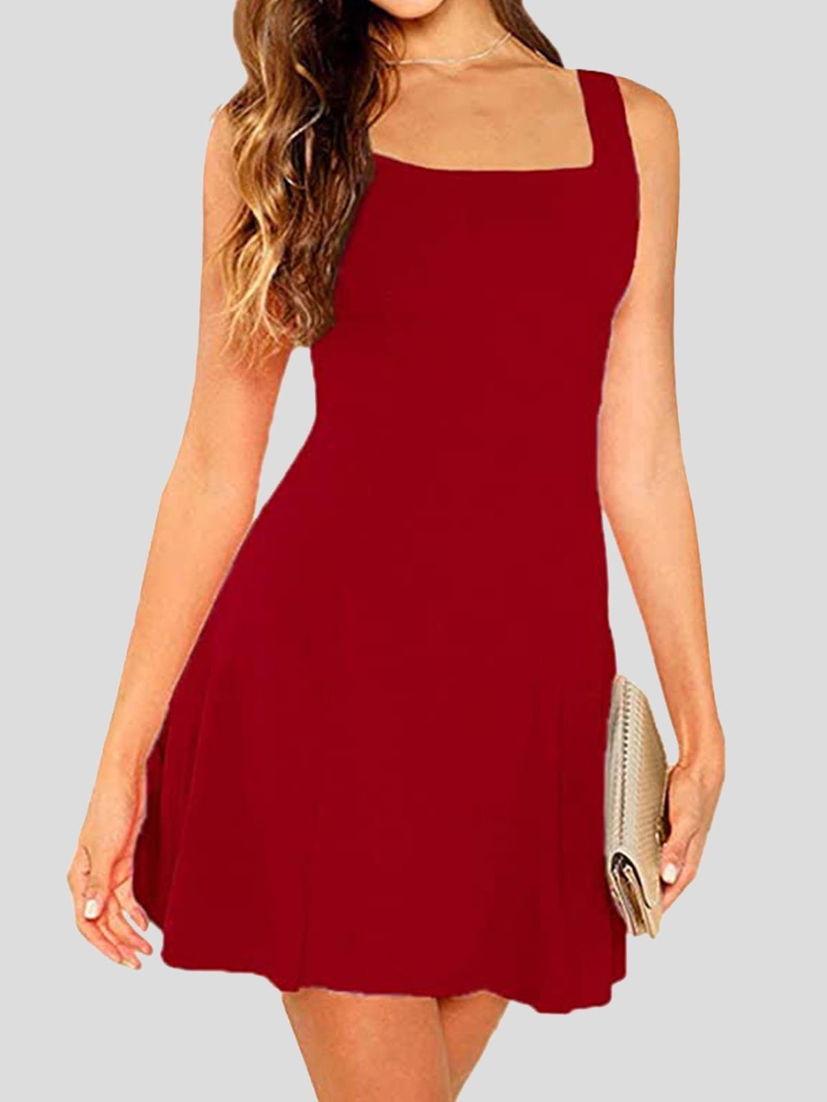 Casual Solid Square Neck Suspender Dress - LuckyFash™