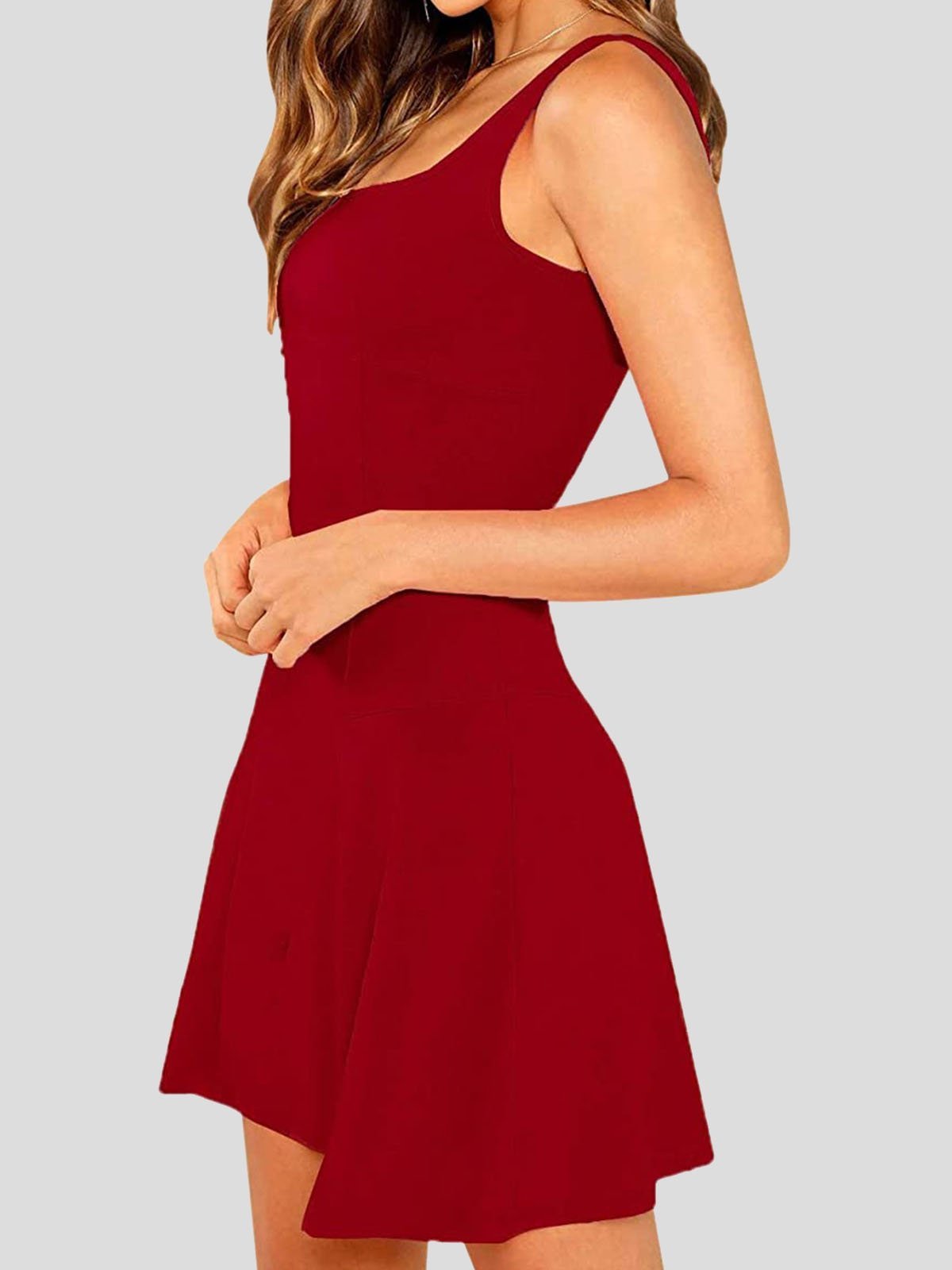 Casual Solid Square Neck Suspender Dress - LuckyFash™