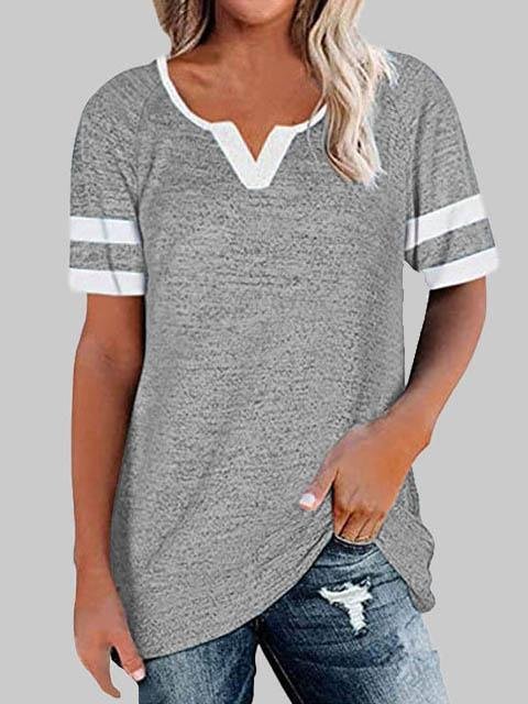 Casual Stitching V-neck Short-sleeved T-shirt - LuckyFash™