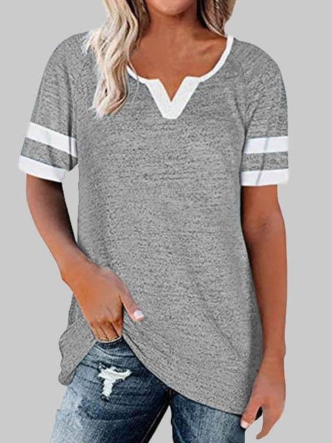Casual Stitching V-neck Short-sleeved T-shirt - LuckyFash™