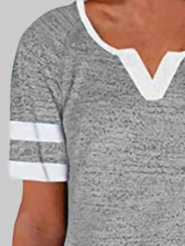 Casual Stitching V-neck Short-sleeved T-shirt - LuckyFash™