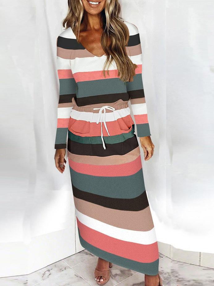Casual Striped Contrast Long-sleeved Dress - LuckyFash™