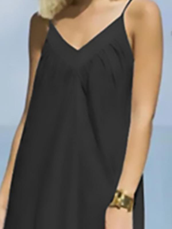 Casual V-neck Strap Solid A-line Big Swing Dress - LuckyFash™