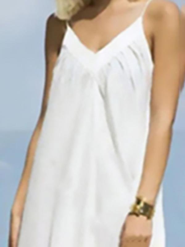 Casual V-neck Strap Solid A-line Big Swing Dress - LuckyFash™