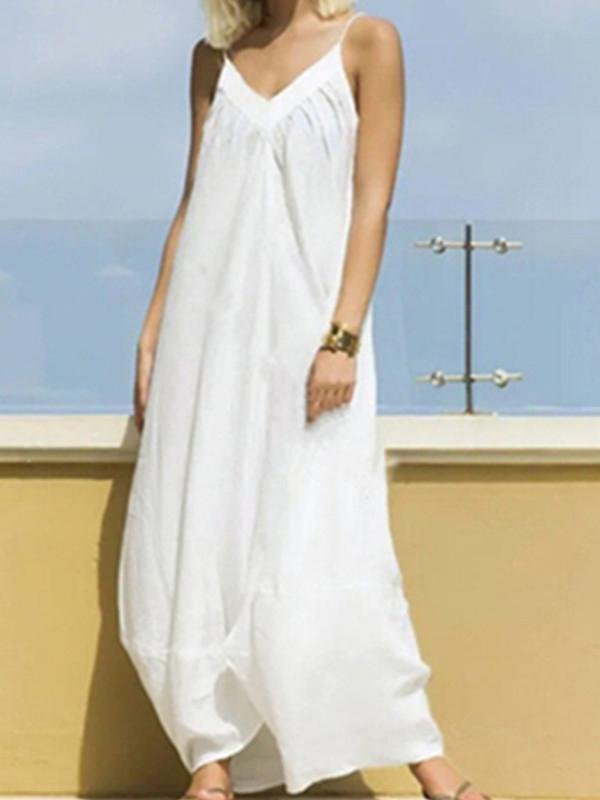 Casual V-neck Strap Solid A-line Big Swing Dress - LuckyFash™