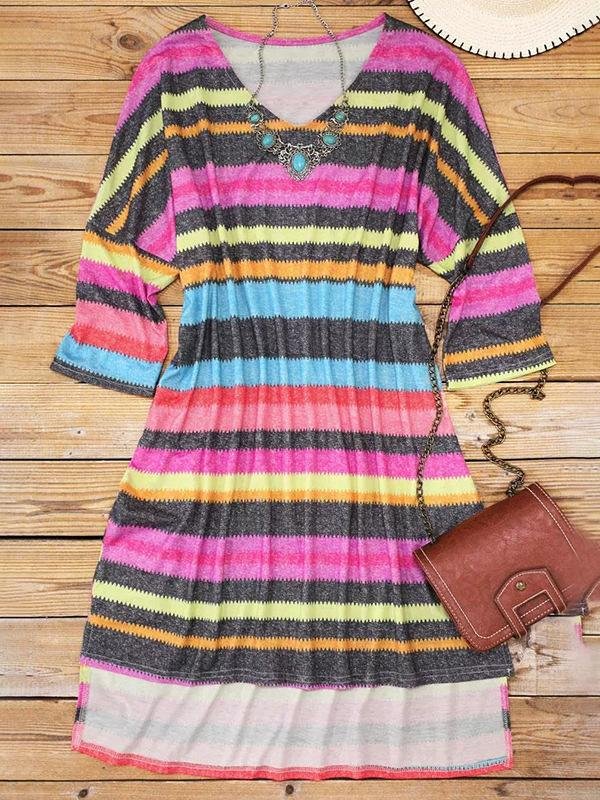 Color Contrast V-neck Short-sleeve Mini Dress - LuckyFash™