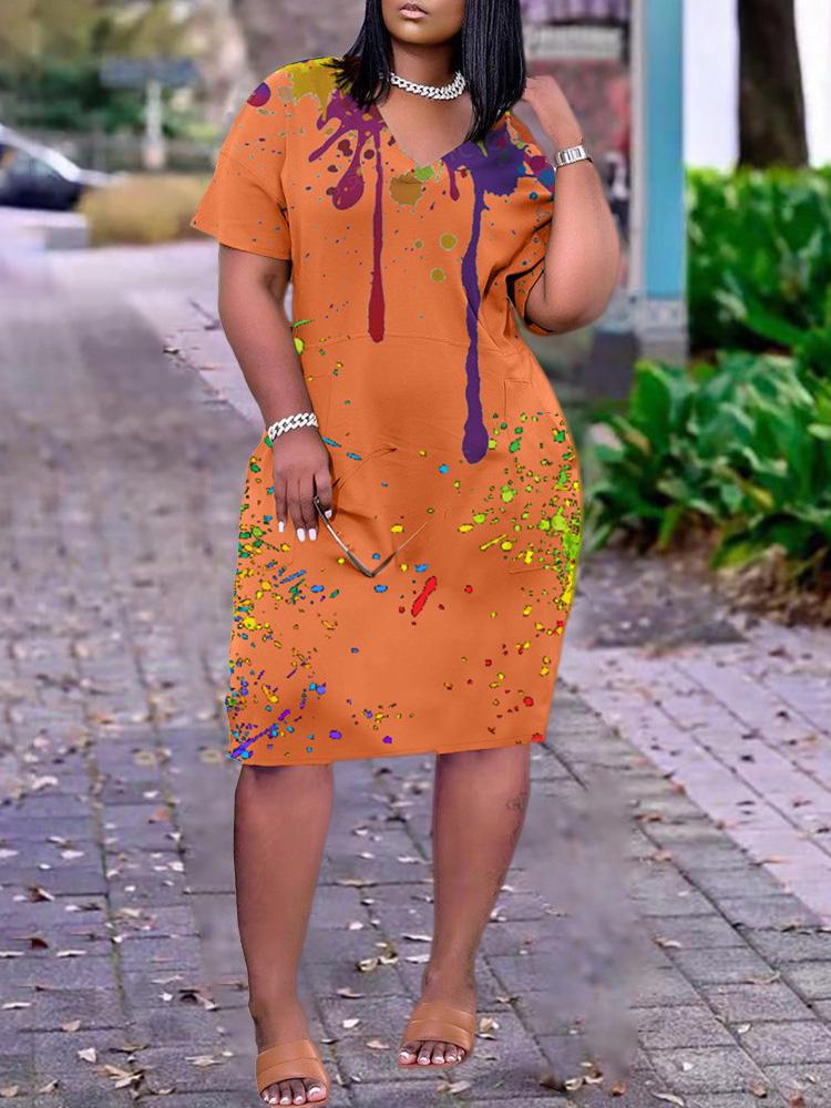Colorblock Short Sleeve Pocket Design Casual Dress - LuckyFash™
