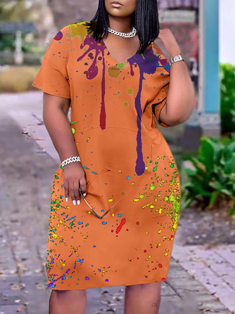 Colorblock Short Sleeve Pocket Design Casual Dress - LuckyFash™