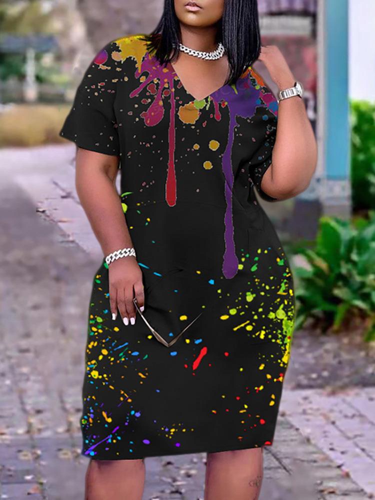 Colorblock Short Sleeve Pocket Design Casual Dress - LuckyFash™