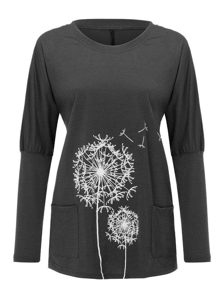 Dandelion Print Long Sleeve Top Sweater T-shirt Women - LuckyFash™