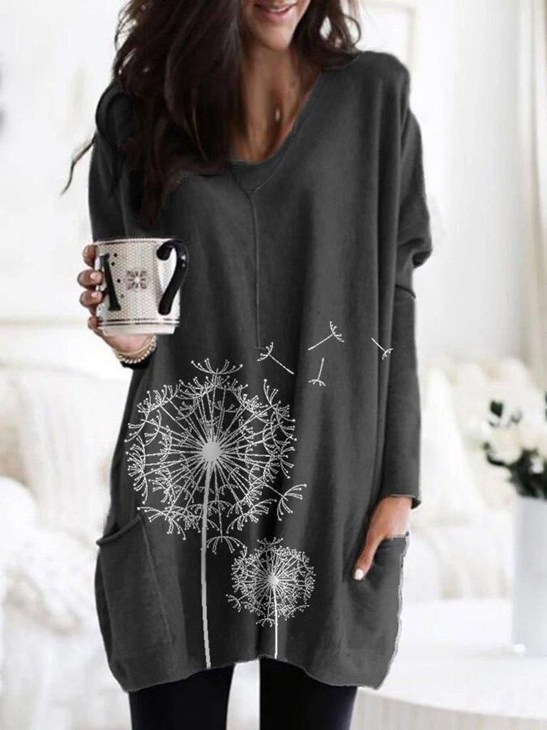 Dandelion Print Long Sleeve Top Sweater T-shirt Women - LuckyFash™
