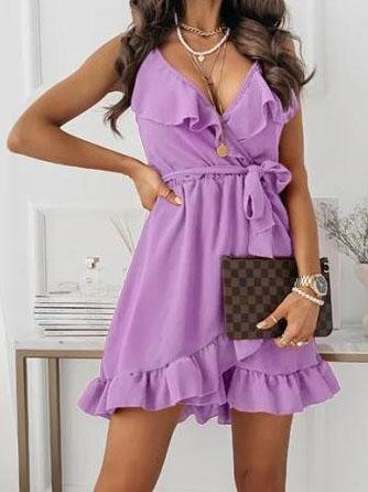 Deep V-Neck Sleeveless Lace-Up Suspender Dress - LuckyFash™