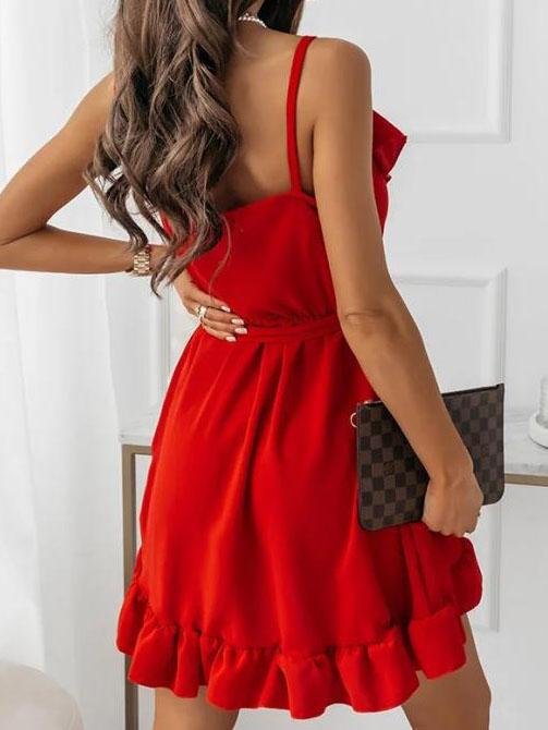 Deep V-Neck Sleeveless Lace-Up Suspender Dress - LuckyFash™