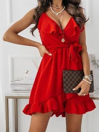 Deep V-Neck Sleeveless Lace-Up Suspender Dress - LuckyFash™